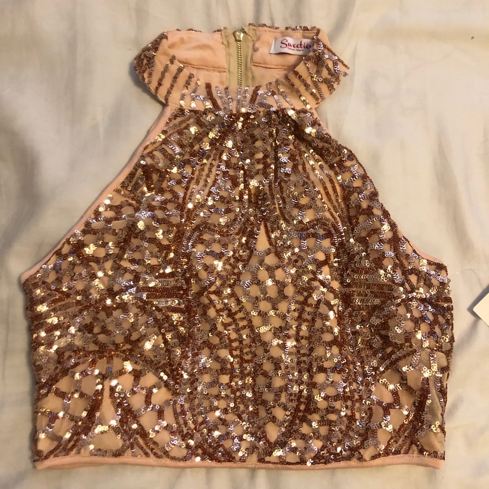 Rose Gold Sequins halter crop top
